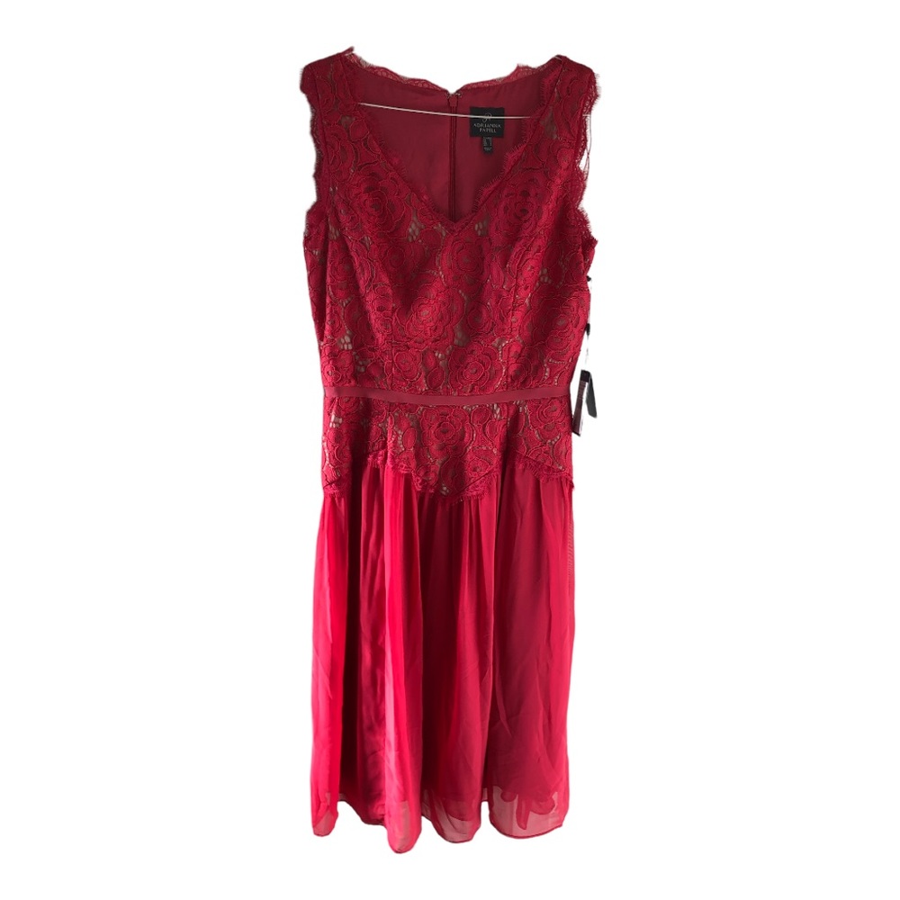 ADRIANNA PAPELL CHIFFON AND LACE MIDI DRESS - Picture 4 of 10